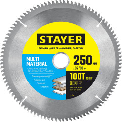 STAYER MULTI MATERIAL 250х32/30мм 100Т, диск пильный по алюминию, супер чистый рез / 3685-250-32-100